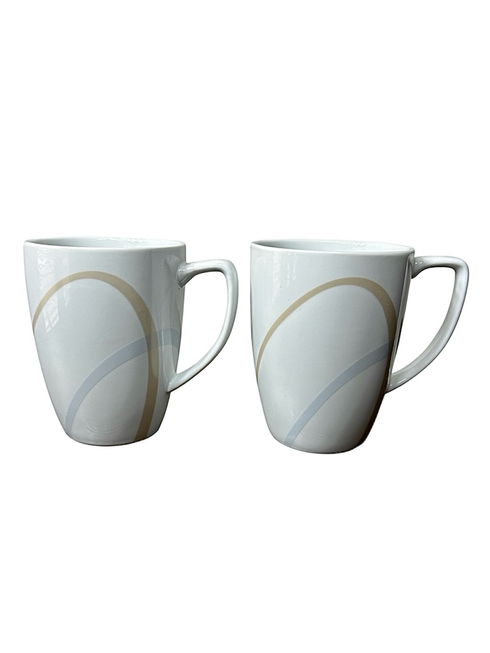 Discontinued 2 CORELLE Sand & Sky Porcelain White Blue Tan Simply Elegant Mugs
